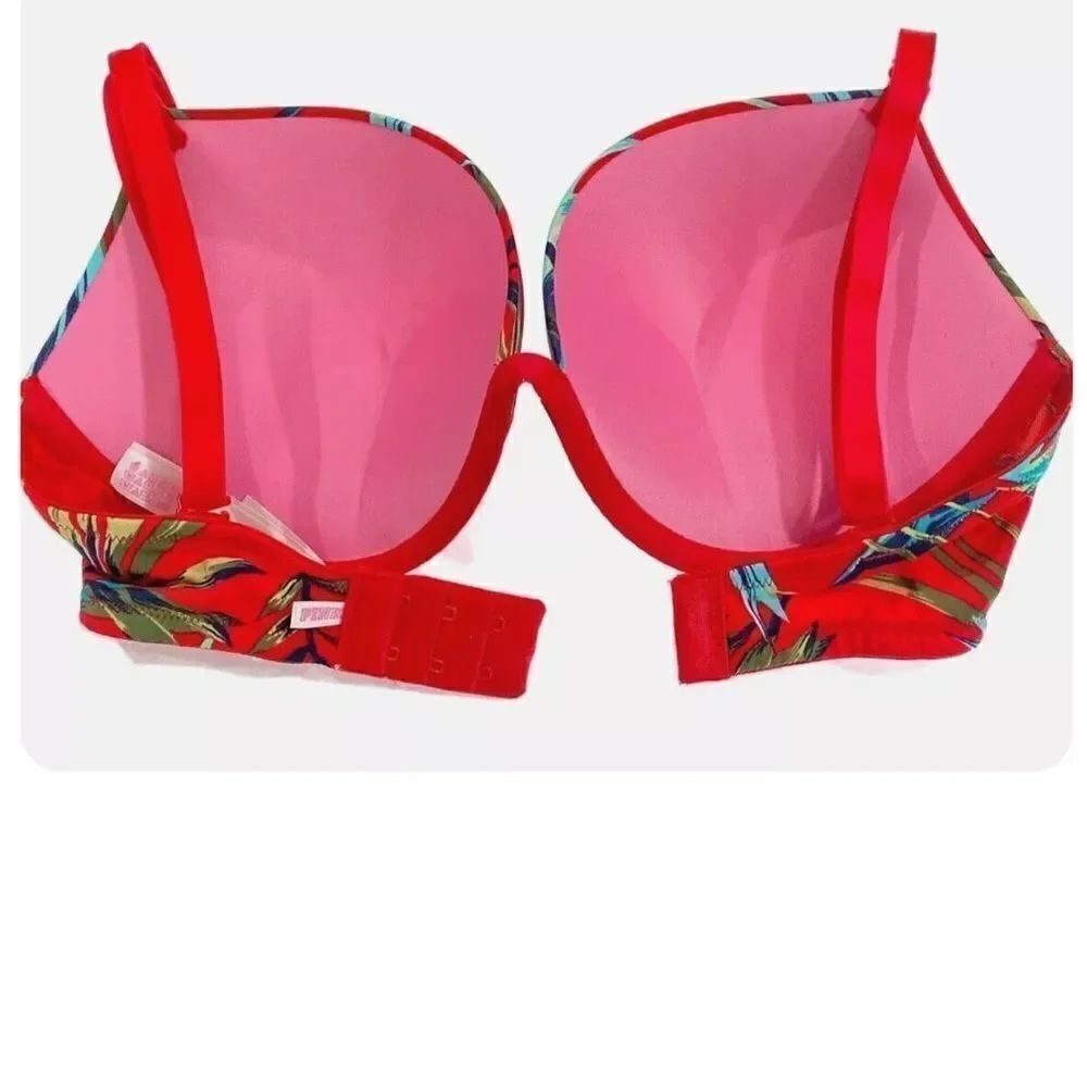 Victoria’s Secret Pink Super Push Up Bombshell padded bra Red Palms - Picture 2 of 3